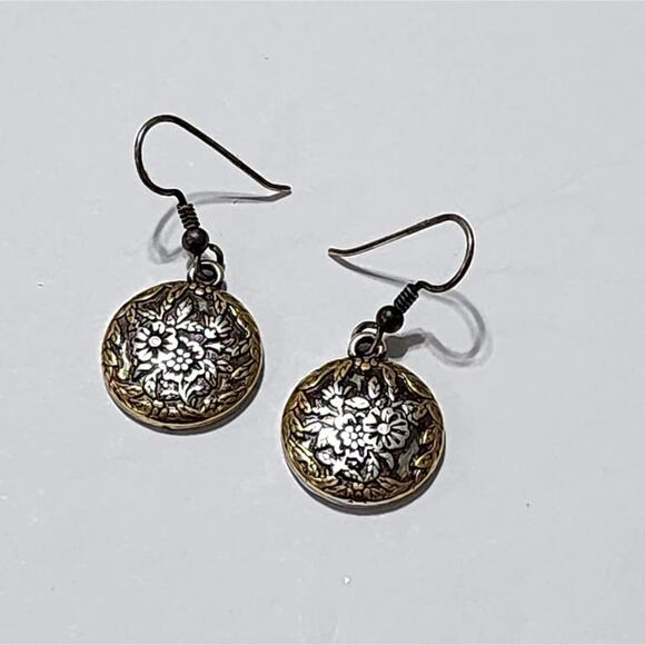 Brighton scrolled mixed metals floral French wire earrings - Picture 4 of 6
